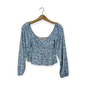 NWT Bloomfield Blue Floral Long Sleeve Off The Shoulder Crop Top